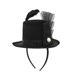 Mini Top Hat Fascinator On Headband with Faux Feather Pearl Stud, Black