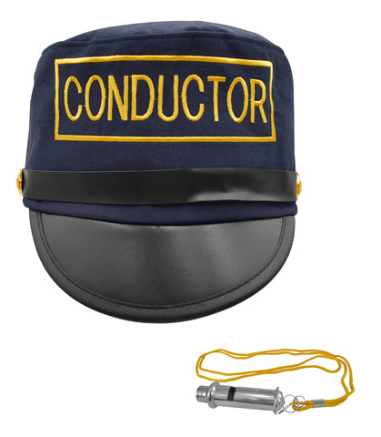 Deluxe Costume Set Train Conductor Hat and Whistle, Navy, One Size