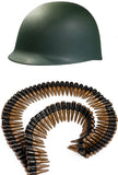 Adult Army Soldier Helmet Costume Kit With Hat And Fake Plastic Bullets Belt Bandolier