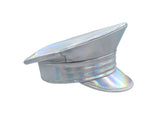 Womens Rainbow Iridescent Captains Hat Gay Pride Silver Festival Rave Costume