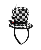 Soft Mini Checkered Top Hat Headband Harlequin Clown Rose Circus Cosplay Costume