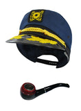 Navy Blue Sailor Ship Yacht Captain Hat Gentleman Fake Pipe Costume