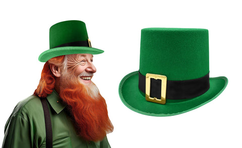 Adult Deluxe Tall Green Felt St. Patricks Day Leprechaun Top Hat Buckle Costume