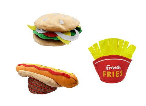 3pc Oversized Hotdog Hamburger and Fries Hat Set Food Vendor Costume Accessory