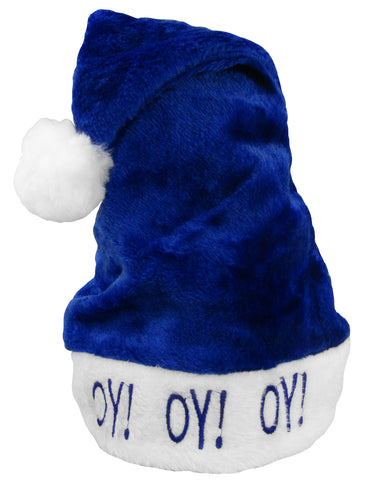 Adult Chanukah Oy Holiday Blue and White Hanukkah Soft Fuzzy Hat with Puff Ball