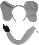 Unisex Gray Elephant Ears Headband Nose Tail Animal Halloween Costume Set