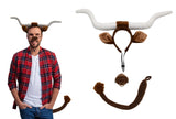 Adult Texas Longhorn Bull Steer Cow Ears Horn Headband Tail Nose Animal Costume Accessory Set