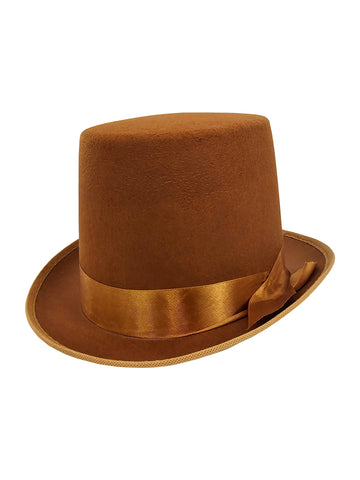 Tall Victorian Steampunk Costume Top Hat, Brown, One Size