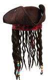 Caribbean TriCorn Pirate Hat Dreadlocks Hair Earring Eye Patch Handheld Hook Set