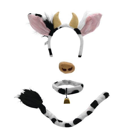 Nicky Bigs Novelties Adult Black White Dairy Cow Ears Horn Headband Tail Nose Collar Cowbell Animal Costume Accessory Set