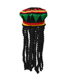 Rasta Hat with Black Dreadlocks Wig Crochet Beanie Cap Hippie Costume Accessory