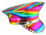 Iridescent Rainbow Drag Gay Pride Studs Steampunk Festival Captain Hat