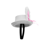 Womens White Bunny Ear Mini Top Hat Headband Easter Wonderland Costume Accessory