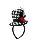 Soft Mini Checkered Top Hat Headband Harlequin Clown Rose Circus Cosplay Costume