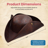 Adult Distressed Brown Pirate Tricorne Hat Tri-Corner Tricorn Faux Leather Colonial Costume