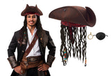 Adult Buccaneer Caribbean Tricorn Pirate Hat Dreadlocks Hair Earring Eye Patch