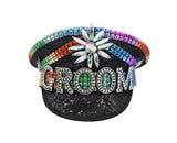 Black Captain Groom Hat Bachelor Sequin Boat Festival Wedding Costume Accessory