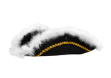 Adult Black Tricorn Hat White Faux Feathers Brim Tri-Corner Pirate Accessory