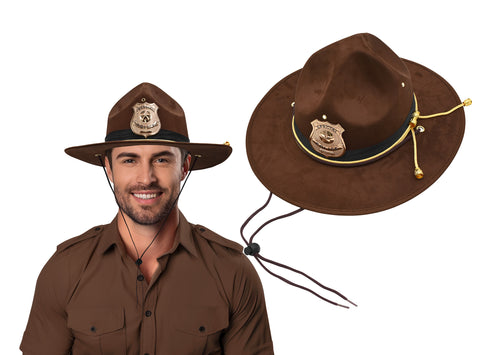 Nicky Bigs Novelties Super State Trooper Highway Patrol Costume Hat Sheriff Park Ranger Mountie Costume Hats Brown Gold