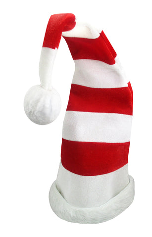 Adult White Red Long Striped Light Up Ball Santa Claus Elf Stocking Cap Hat