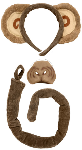 Adult Monkey Animal Costume Set Ears Headband Tail Nose Halloween Accessory Kit