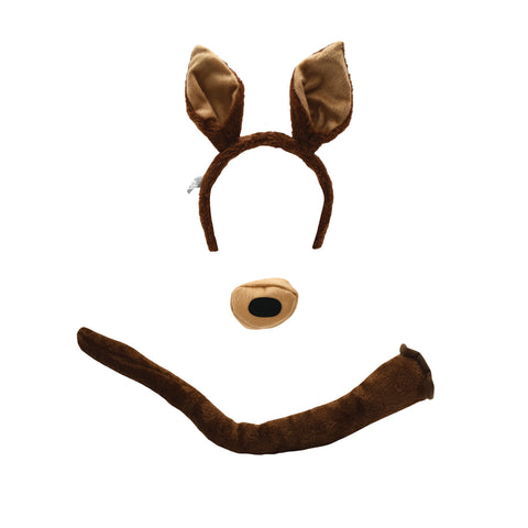 Animal Kangaroo Ears Headband Bendable Tail Halloween Costume Accessory Set