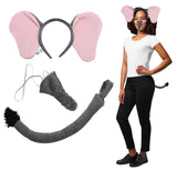 Unisex Gray Elephant Ears Headband Nose Tail Animal Halloween Costume Set