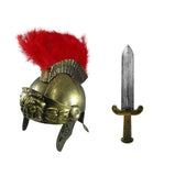 Adult Roman Helmet With Red Feather Plume and Sword Greek Gladiator Costume Trojan Legion Helmets