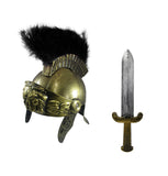 Adult Roman Helmet With Red Feather Plume and Sword Greek Gladiator Costume Trojan Legion Helmets