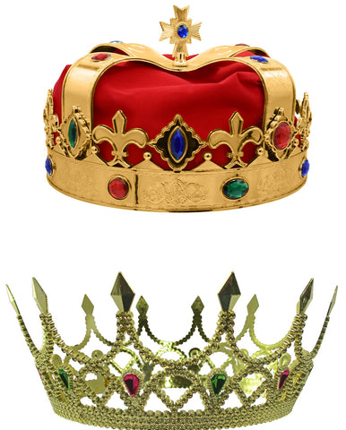 Adult Royal King And Queen Crowns Queen Regal Jeweled Gold Crowns Hat Halloween Wiseman Costume Accessory