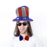 Uncle Sam Red White Blue Hat Sequin Patriotic Top Hat and Bow Tie Costume Set