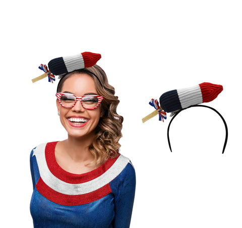 4th of July Mini Rocket Popsicle Pop On Headband USA Patriotic Costume Accessory