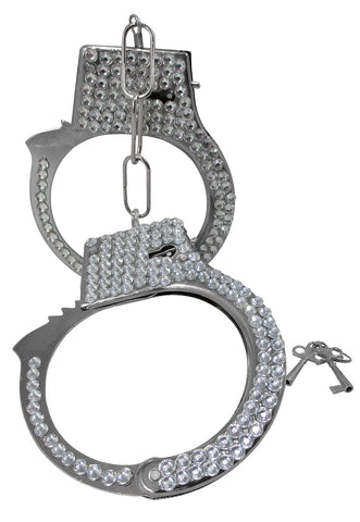 Nicky Bigs Novelties Silver Metal Handcuffs Halloween Costume Prop - Rhinestones Gems - Hand Cuffs Accessory