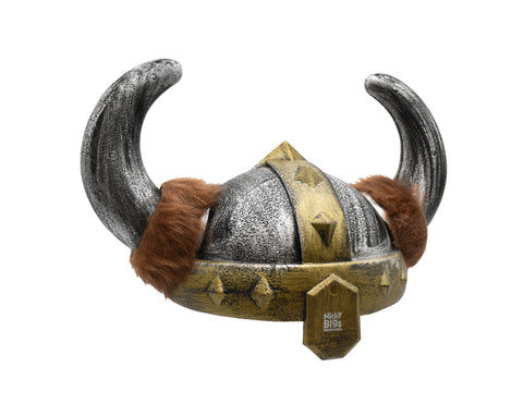 Nicky Bigs Novelties Adult Mens Womens Nordic Viking Hat Barbarian Helmet with Faux Fur Horns Costume Accessory