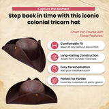 Adult Distressed Brown Pirate Tricorne Hat Tri-Corner Tricorn Faux Leather Colonial Costume