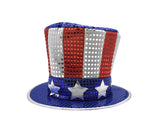 Adult Deluxe Uncle Sam Top Hat Vest Bowtie Beard Sequin Patriotic Costume Set