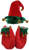 Unisex Adult Red and Green Elf Hat & Shoes Jingle Bells Holiday Costume Set