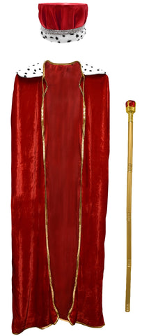 Unisex Adult Royal King Queen Velveteen Robe Crown Scepter Staff Costume Accessory Set