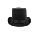 Tall Satin Black Top Hat - Deluxe Caroler Snowman Ringmaster Top Hat - Mad Hatter Baron Costume Hat