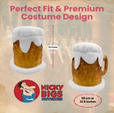 Adult Funny Beer Mug Cup Hat With Handle Fake Frothy Soft White Foam Headwear