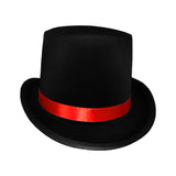 Black Top Hat with Red Band Caroler Snowman Ringmaster Mad Hatter Baron Costume