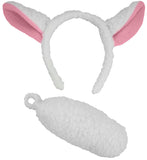 Unisex Lamb Ears Headband and Tail Accessory Set, White, One Size