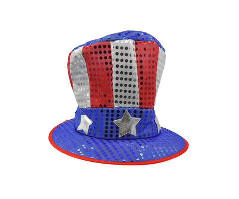 Adult Large Uncle Sam Top Hat Red Silver Blue Sequin Patriotic Costume Accessory