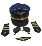 Airline Pilot Costume Accessory Set, Blue Gold, One Size