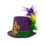 Womens Velvet Mardi Gras Top Hat Gold Fleur De Lis And Feather Costume Accessory