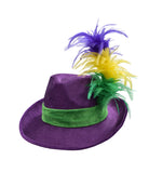 Velvet Mardi Gras Fedora Hat Gold Fleur De Lis And Feather Costume Accessory