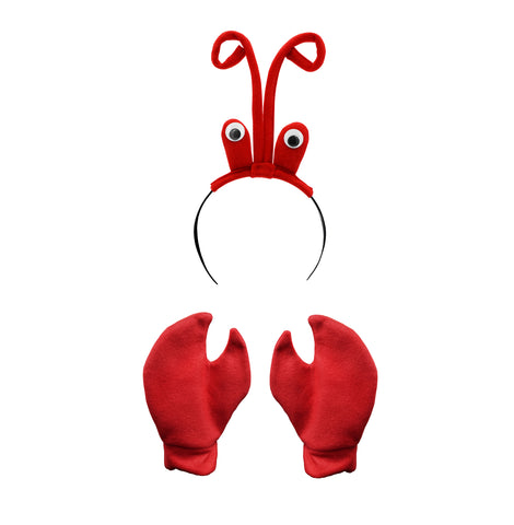 Lobster Crab Headband Mitt Kit, Red, One Size