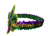 Mardi Gras Fluer Di Lis Headband - Sequin Hair Band for New Orleans Masquerade Mask Party Sequin Fascinators Purple Yellow Gold Green, Adjustable