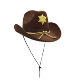 Adult Brown Western Sheriff Badge Cowboy Hat Halloween Cosplay Costume Accessory