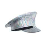 Womens Rainbow Iridescent Captains Hat Gay Pride Silver Festival Rave Costume